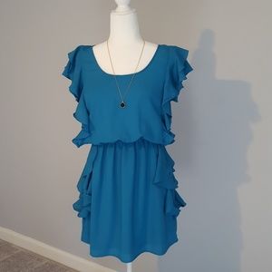 Gianni Bini Teal Ruffled Dress Size Medium